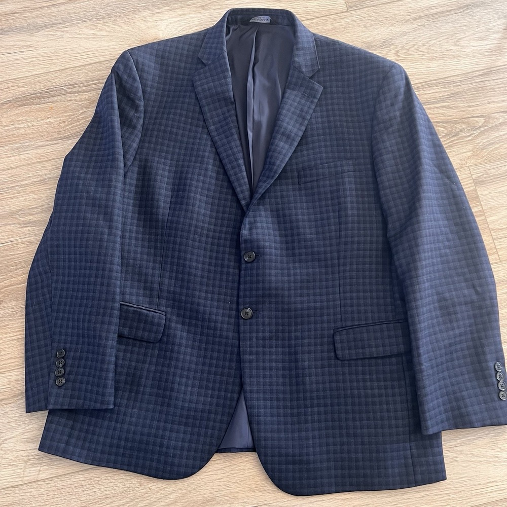 Jos A Bank Traveler Traditional Fit Blazer Suit Coat 46 Blue Plaid Check Stretch - Picture 3 of 12